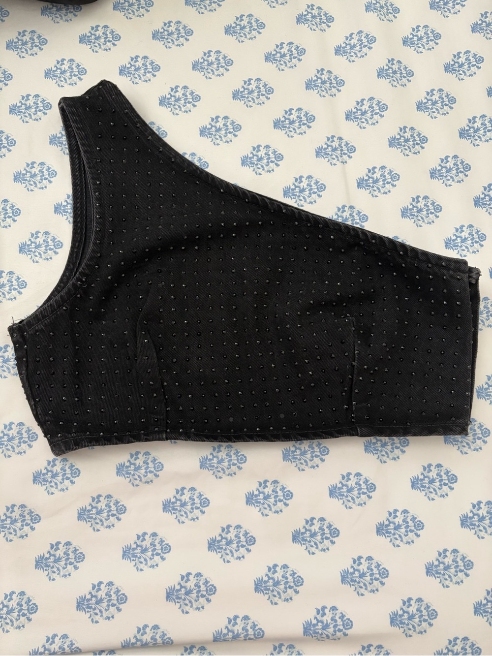 Zara Black One-Shoulder Studded Crop Top